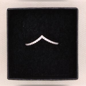 Genuine Moissanite 925 Sterling Silver Rhodium Plate V Ring